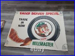 C. 1950s Original Vintage Cities Service Gas Sign Eager Beaver Tires Milemaster