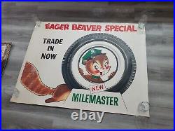 C. 1950s Original Vintage Cities Service Gas Sign Eager Beaver Tires Milemaster