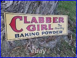 C. 1950s Original Vintage Clabber Girl Baking Powder Sign Metal Healthy Grocery