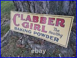 C. 1950s Original Vintage Clabber Girl Baking Powder Sign Metal Healthy Grocery