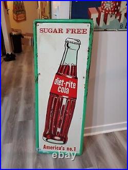 C. 1950s Original Vintage Diet Rite Cola Sign Metal Embossed Nehi RC Pepsi Coke