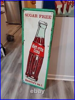 C. 1950s Original Vintage Diet Rite Cola Sign Metal Embossed Nehi RC Pepsi Coke