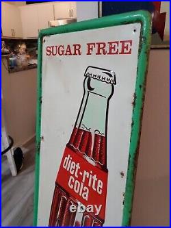 C. 1950s Original Vintage Diet Rite Cola Sign Metal Embossed Nehi RC Pepsi Coke