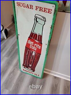 C. 1950s Original Vintage Diet Rite Cola Sign Metal Embossed Nehi RC Pepsi Coke