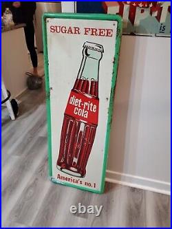 C. 1950s Original Vintage Diet Rite Cola Sign Metal Embossed Nehi RC Pepsi Coke