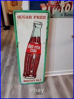 C. 1950s Original Vintage Diet Rite Cola Sign Metal Embossed Nehi RC Pepsi Coke