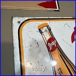 C. 1950s Original Vintage Dodger Beverages Sign Metal Taste Good Bottle Soda Gas