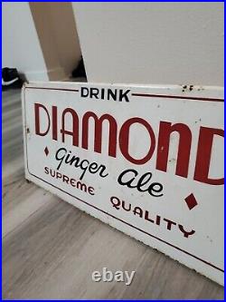 C. 1950s Original Vintage Drink Diamond Ginger Ale Sign Metal Rack Topper Supreme