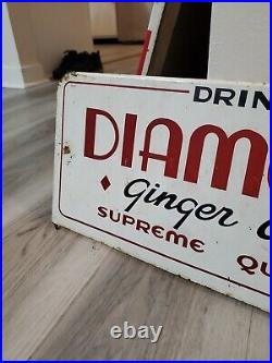C. 1950s Original Vintage Drink Diamond Ginger Ale Sign Metal Rack Topper Supreme