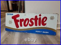 C. 1950s Original Vintage Drink Frostie Root Beer Sign Snowflake Snowman Soda Gas