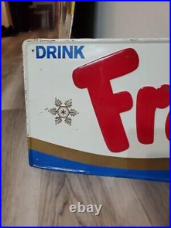 C. 1950s Original Vintage Drink Frostie Root Beer Sign Snowflake Snowman Soda Gas