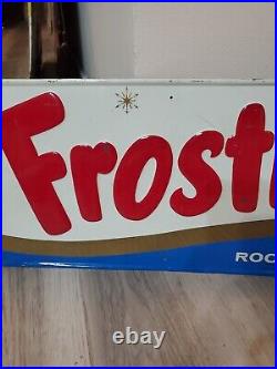 C. 1950s Original Vintage Drink Frostie Root Beer Sign Snowflake Snowman Soda Gas