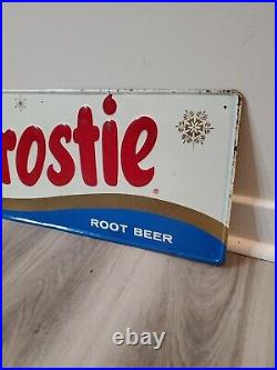 C. 1950s Original Vintage Drink Frostie Root Beer Sign Snowflake Snowman Soda Gas