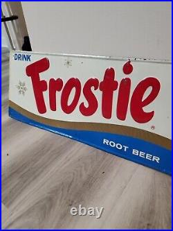 C. 1950s Original Vintage Drink Frostie Root Beer Sign Snowflake Snowman Soda Gas