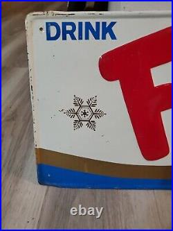 C. 1950s Original Vintage Drink Frostie Root Beer Sign Snowflake Snowman Soda Gas