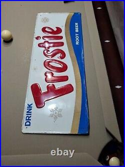 C. 1950s Original Vintage Drink Frostie Root Beer Sign Snowflake Snowman Soda Gas