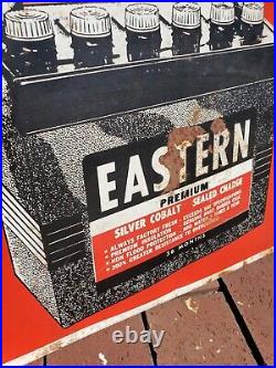 C. 1950s Original Vintage Eastern Battery Sign Metal Gas Oil Chevy Ford Dodge