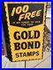 C-1950s-Original-Vintage-Gold-Bond-Stamps-Sign-Metal-Embossed-Huge-Gas-Oil-Soda-01-hjty