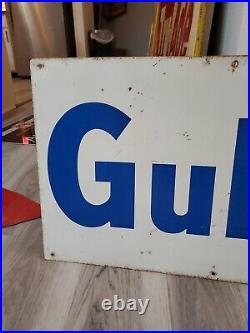 C. 1950s Original Vintage Gulf Gas Sign Metal Gulftane Oil Florida Premium Rare