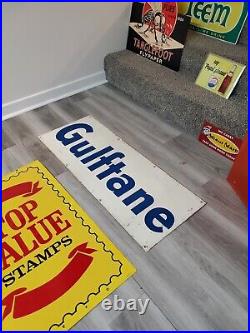 C. 1950s Original Vintage Gulf Gas Sign Metal Gulftane Oil Florida Premium Rare