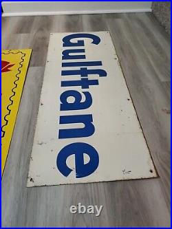 C. 1950s Original Vintage Gulf Gas Sign Metal Gulftane Oil Florida Premium Rare