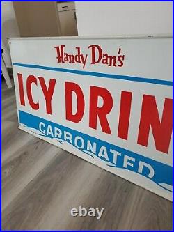 C. 1950s Original Vintage Handy Dan's Icy Drinks Sign Metal Carbonated Bubbles