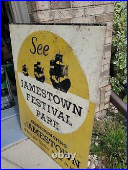 C. 1950s Original Vintage Jamestown Virginia Festival Park Sign Metal 1 Of 2 Made