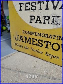 C. 1950s Original Vintage Jamestown Virginia Festival Park Sign Metal 1 Of 2 Made
