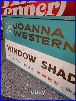 C. 1950s Original Vintage Joanna Western Window Shade Center Sign Wood Gas Oil