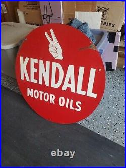 C. 1950s Original Vintage Kendall Motor Oil Sign Metal 2 Sided Dealer Gas Station