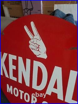 C. 1950s Original Vintage Kendall Motor Oil Sign Metal 2 Sided Dealer Gas Station