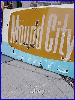 C. 1950s Original Vintage Mound City Paint Sign Metal Porcelain HUGE Gas Oil Soda