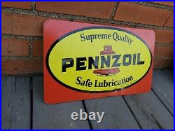 C. 1950s Original Vintage Pennzoil Sign Metal 2 Sided Gas Oil Rack Los Angeles