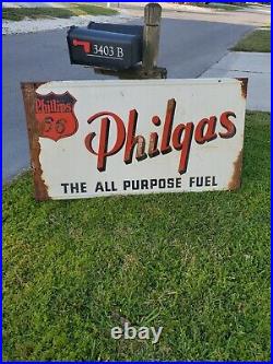 C. 1950s Original Vintage Phillips 66 Gas Sign Metal Embossed Philgas All Purpose