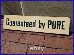 C. 1950s Original Vintage Pure Motor Oil Sign Rack Topper Guaranteed By Pure Gas