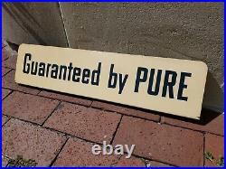 C. 1950s Original Vintage Pure Motor Oil Sign Rack Topper Guaranteed By Pure Gas