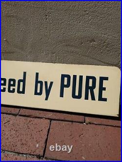 C. 1950s Original Vintage Pure Motor Oil Sign Rack Topper Guaranteed By Pure Gas