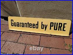 C. 1950s Original Vintage Pure Motor Oil Sign Rack Topper Guaranteed By Pure Gas