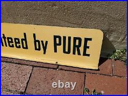 C. 1950s Original Vintage Pure Motor Oil Sign Rack Topper Guaranteed By Pure Gas