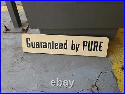 C. 1950s Original Vintage Pure Motor Oil Sign Rack Topper Guaranteed By Pure Gas