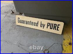 C. 1950s Original Vintage Pure Motor Oil Sign Rack Topper Guaranteed By Pure Gas