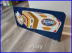 C. 1950s Original Vintage Rainbo Bread Sign Metal Rack Topper 2 Sided Grocery Gas