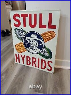 C. 1950s Original Vintage Stull Hybrids Sign Metal Corn Seed Farm Cigarette RARE