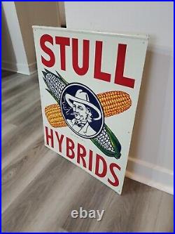 C. 1950s Original Vintage Stull Hybrids Sign Metal Corn Seed Farm Cigarette RARE