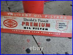C. 1950s Original Vintage Tru Test Premium Oil Filter Sign Metal Display Topper