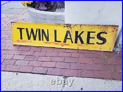 C. 1950s Original Vintage Twin Lakes Marine Sign Metal Camping Boat Fish Gas Oil