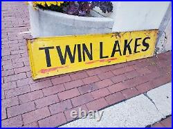 C. 1950s Original Vintage Twin Lakes Marine Sign Metal Camping Boat Fish Gas Oil