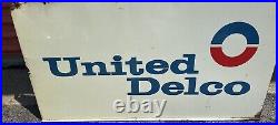 C. 1950s Original Vintage United AC Delco Sign Metal 2 Side Gas Oil Chevy GM