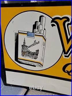 C. 1950s Original Vintage Valencia Cigarillos Sign Metal Embossed Tobacco Cigar