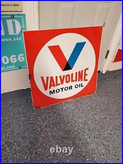 C. 1950s Original Vintage Valvoline Motor Oil Sign Metal 2 Sided Gas Chevy GM